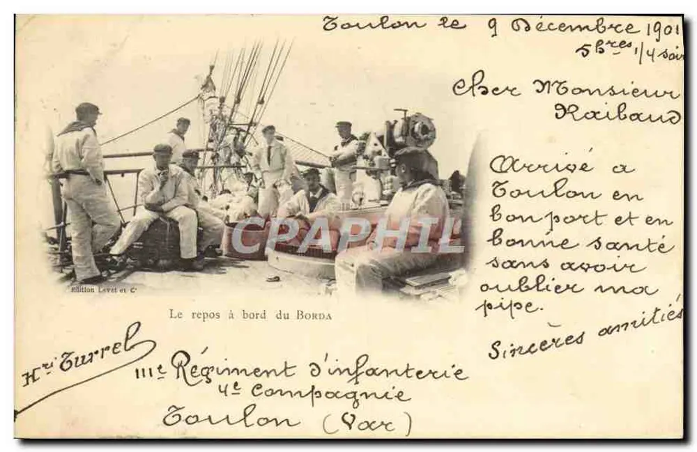 Le repos à bord du BORDA — 111e Régiment d'infanterie, 4e compagnie — édition Level et C, n° 58214 - Frente