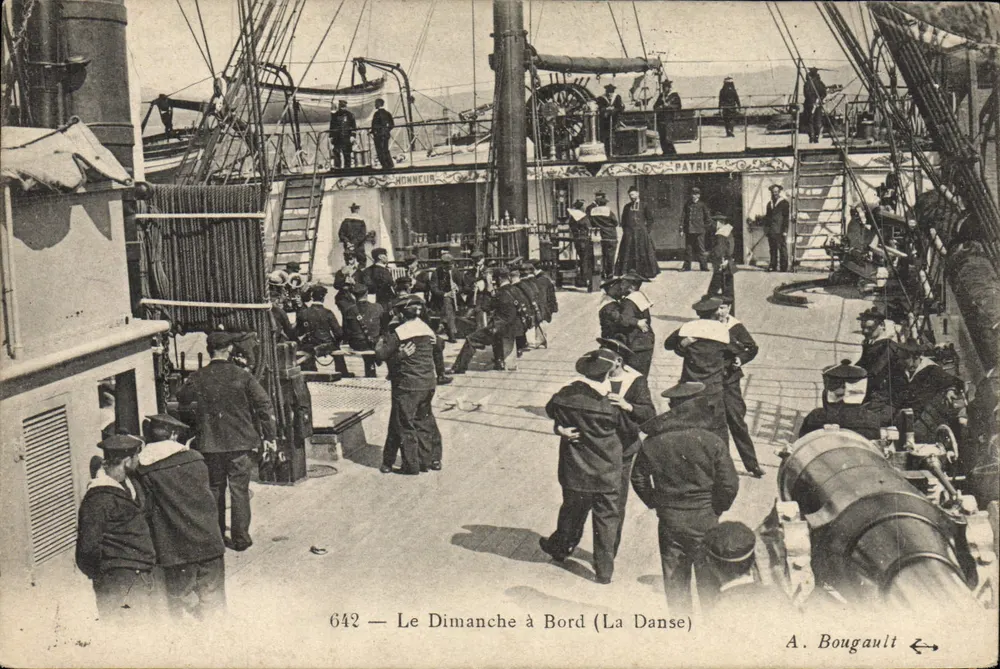O Domingo a Bordo (A Dança) — O navio Patrie — A. Bougault, n° 642 - Frente