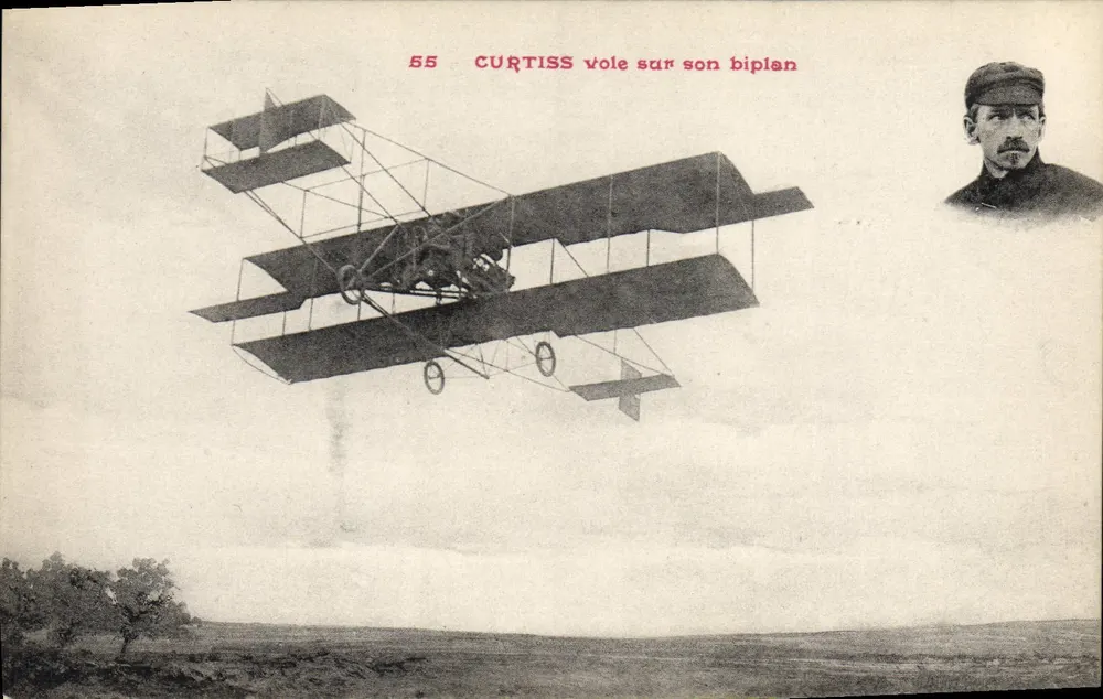 Curtiss voa em seu biplano — série 55 — S.R.A. - Frente