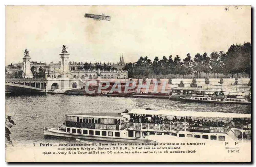Paris — Pont Alexandre-III, Gare des Invalides — Passage des Grafen de Lambert im Wright-Flugzeug, Flug zur Eiffelturm am 18. Oktober 1909 - Vorderseite