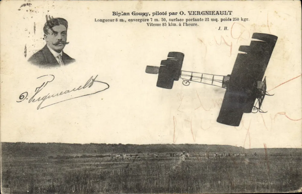 Goupy-Doppeldecker, geflogen von O. VERGNIEAULT — J. Hauser, phot.-éd., Paris - Vorderseite