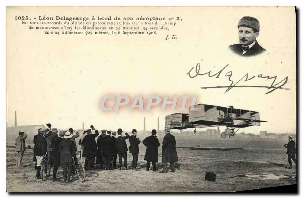 Léon Delagrange an Bord seines Flugzeugs Nr. 3 — Weltrekorde in Issy-les-Moulineaux — J. Hauser, Paris - Vorderseite