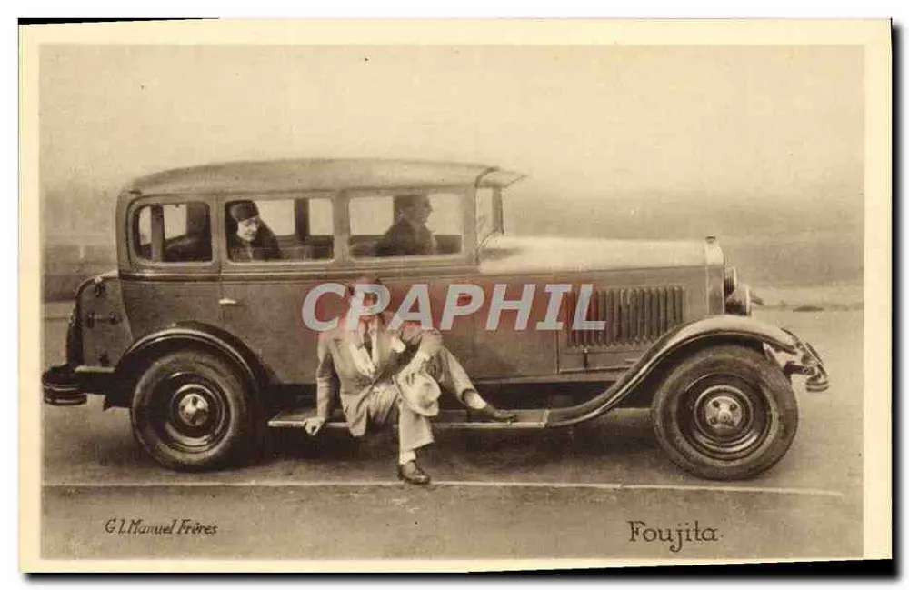 Foujita — Situierter Porträt neben einem Auto — G.L. Manuel Frères - Vorderseite