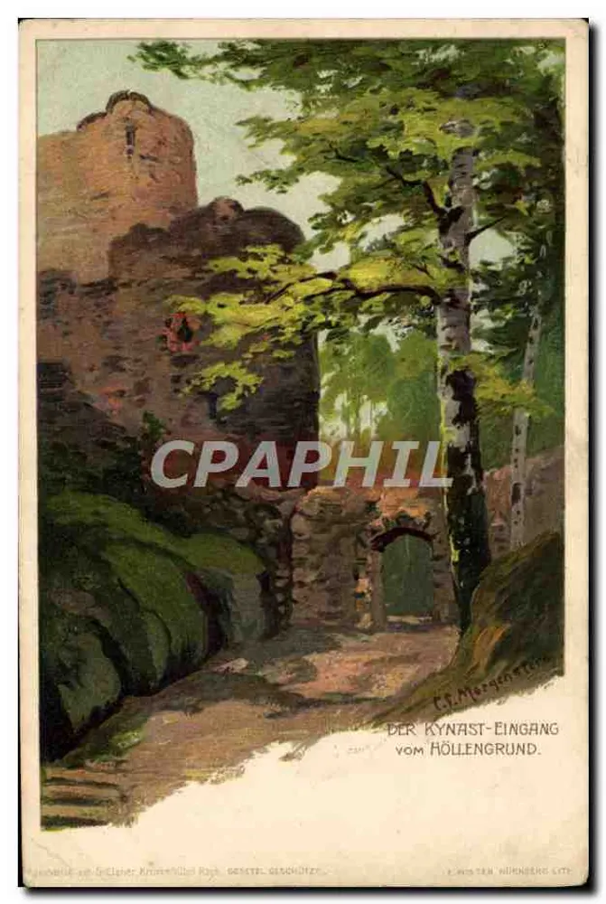 Ruínas do castelo de Kynast — entrada do Hollengrund — editor L. Wister Hürnberg Lith. - Frente