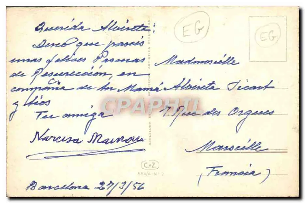 Pescadores catalães — cena de praia — editor C.Y.Z. n° 584/A - Verso