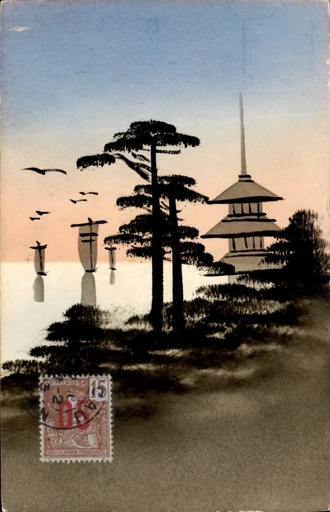 Paisagem com pagode — Indochina francesa — editor não visível - Frente