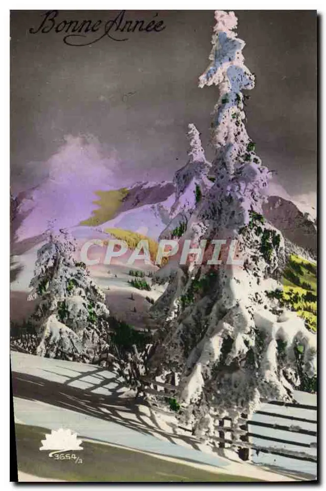 Schneelandschaft im Winter — Frohe Neujahr — anonymer Verlag, n° 3654/73 - Vorderseite