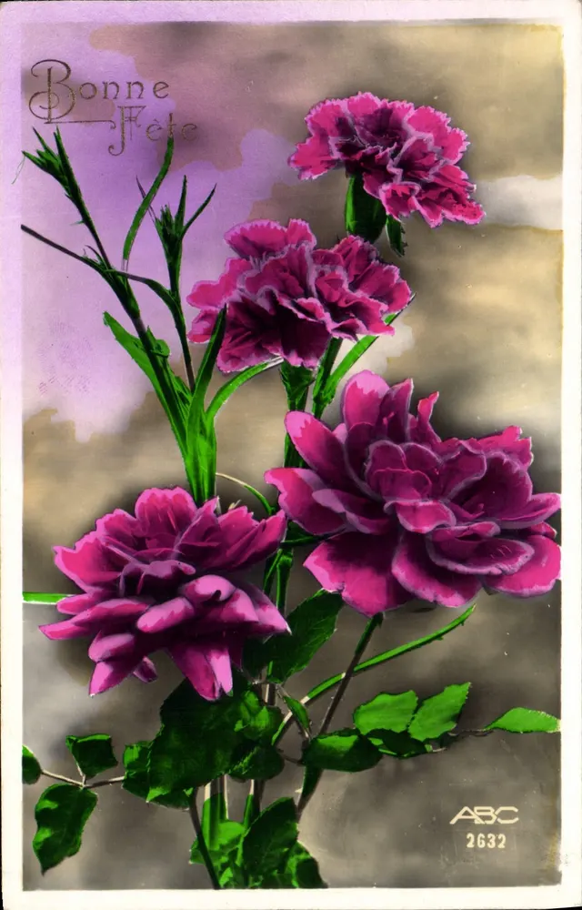 Flores violetas — carta de vœux — ABC 2632 - Frente