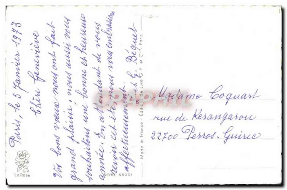 Arranjo de pêssegos rosa — editor La Rose, série 55001 - Verso