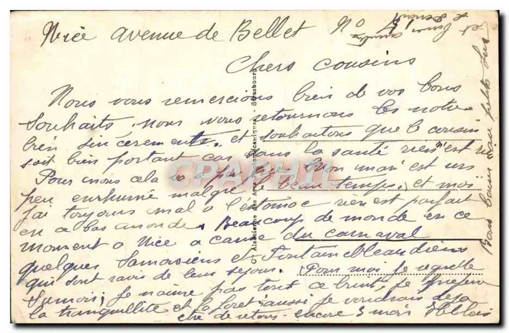 NICE — A Promenade e a Praia — editor A. P. N. n° 495 - Verso