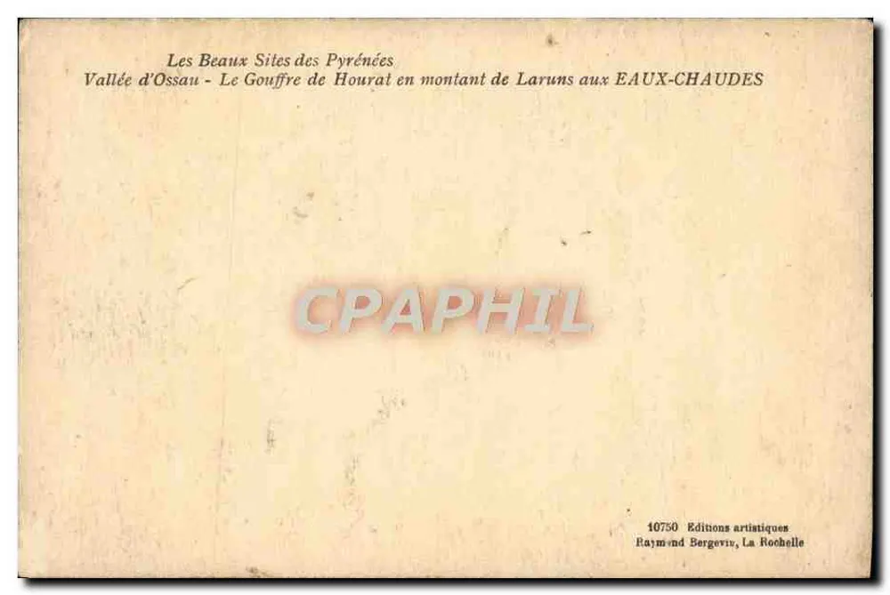 Gouffre de Hourat — Vallée d'Ossau — Verlag Raymond Bergevin, La Rochelle - Rückseite