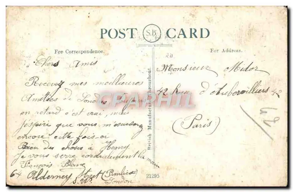 Hyde Park Corner, Londyn — widok placu z pojazdami i budynkami — wydawca S.B. n°21295 - Rewers