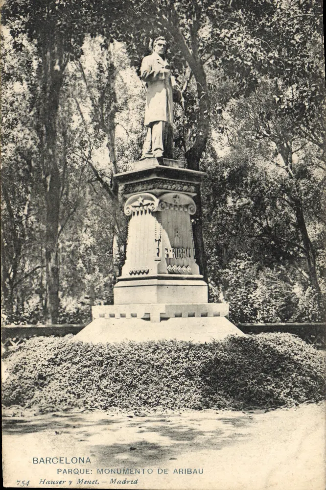 Barcelona - Monumento de Aribau no parque - Hauser y Menet, Madrid, n°754 - Frente