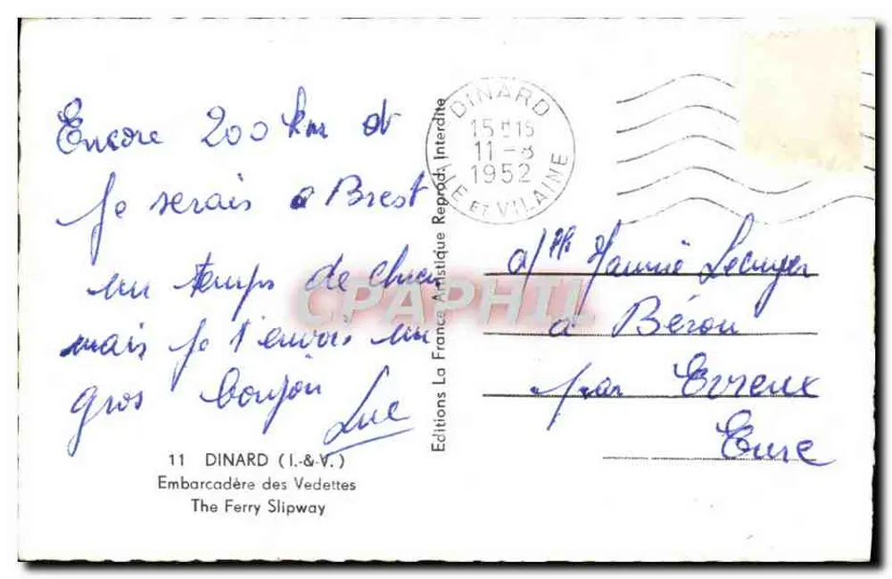 Dinard — Embarcadouro das Vedettes — Edições France Artistique Reproduite - Verso