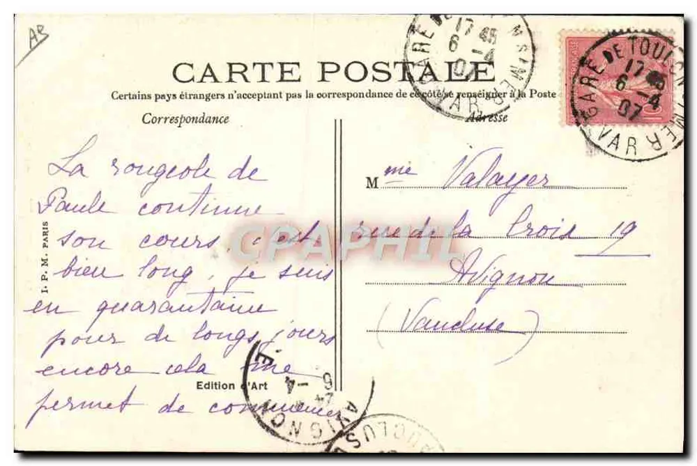 Marine — Der Steuermann interpretiert ein Signal mit dem Arm — Ph. d'Armes, Toulon, n°98 - Rückseite