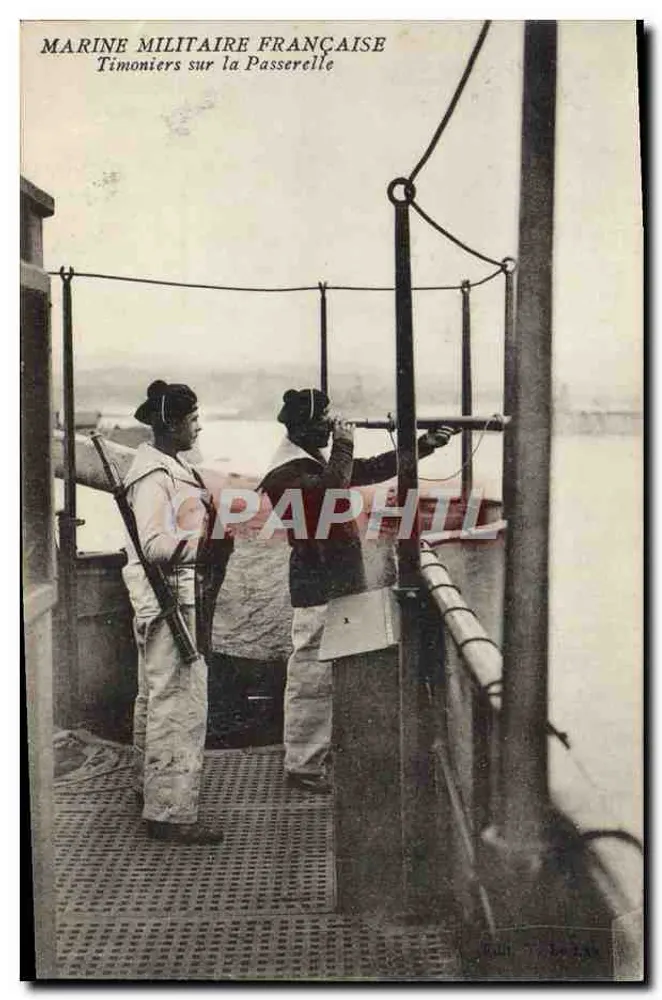 Marinha Militar Francesa — Timoneiros na Passerelle — sem editor ou número visível - Frente