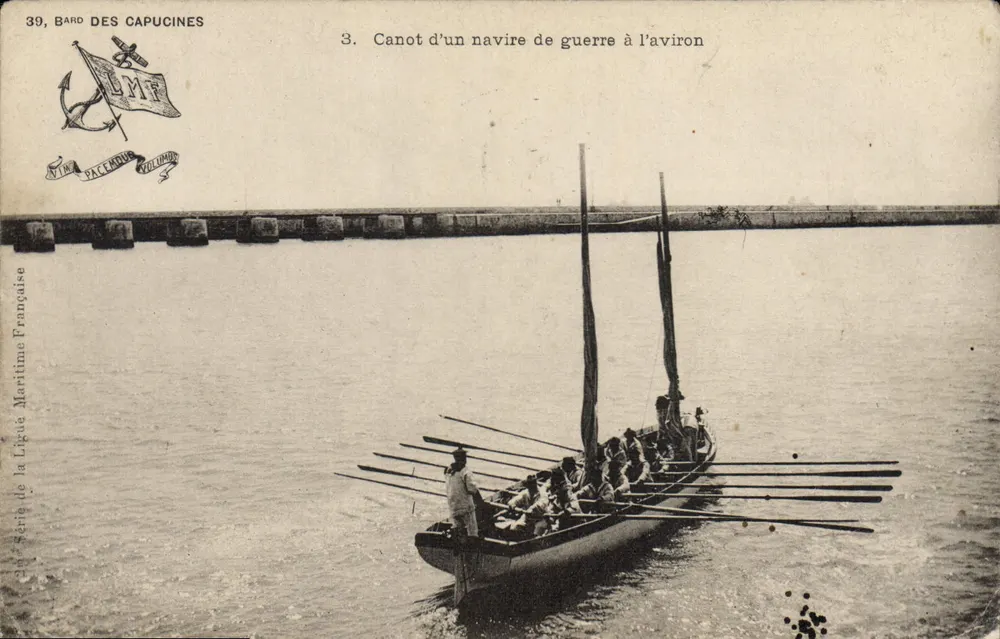 Canot d'un navire de guerre à l'aviron — Ligue Maritime Française, série 39, Bard des Capucines - Vorderseite