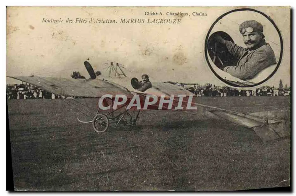 Aviateur dans un biplan — Souvenir des Fêtes d'Aviation à Chalon — Cliché A. Chandigux, Chalon - Vorderseite