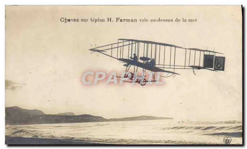 Chavez auf dem Flugzeug H. Farman über dem Meer — unbekannte Ausgabe - Vorderseite
