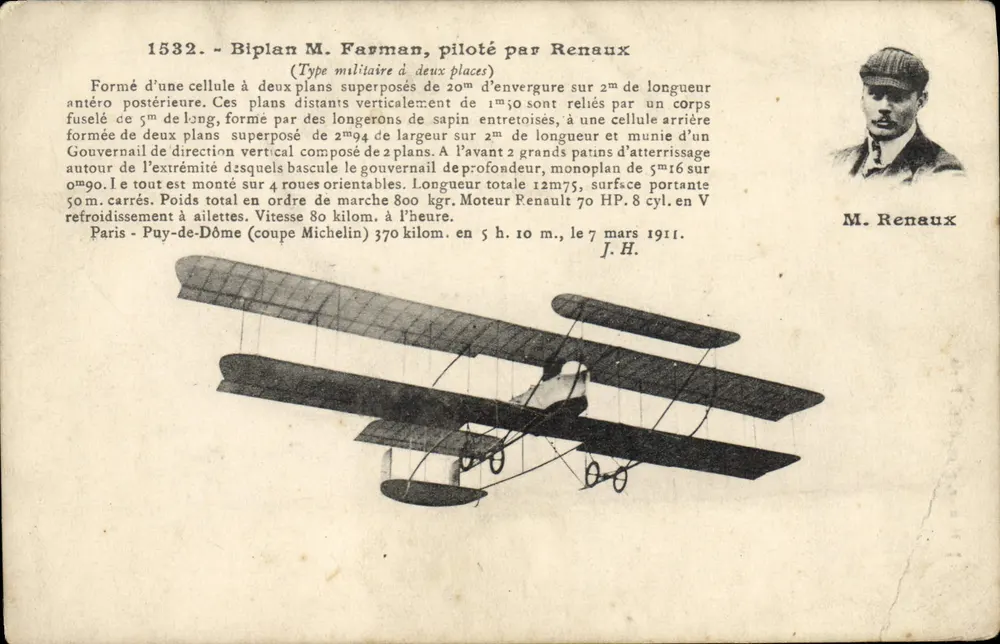 Biplan M. Farman, geflogen von Renaux — militärischer Zweiersitzer — J. Hauser, Paris - Vorderseite
