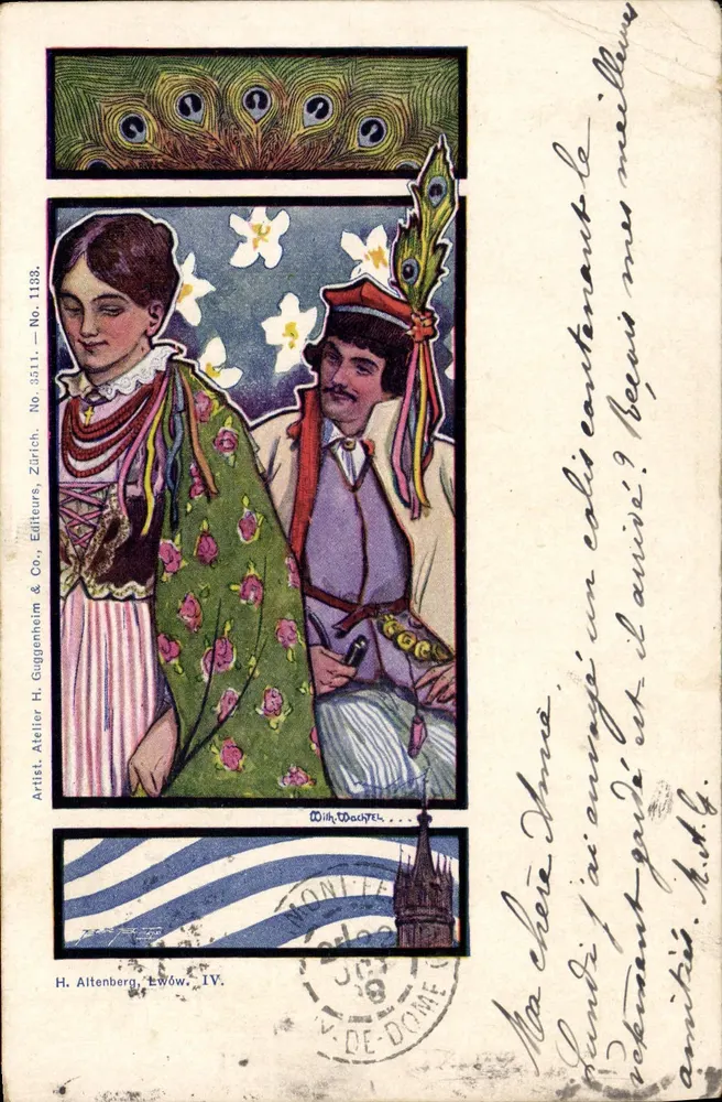 Scène de couple en costume folklorique — éditeur H. Guggenheim & Co., Zurich, n° 3511 - Frente