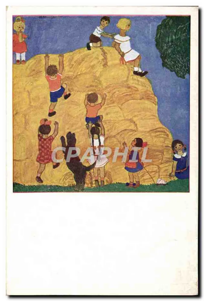 Kinder, die auf einem Hügel spielen — Zeichnung von Schülern der Jugendkunstklasse von Prof. Cizek — Viennensis Junior Red Cross - Vorderseite