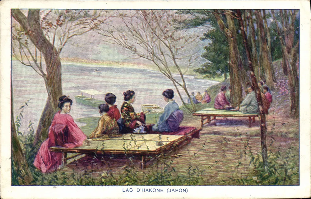 Lac d'Hakone (Japan) — Szene von Frauen im Kimono am See — Verlag Union Universelle, n° II - Vorderseite