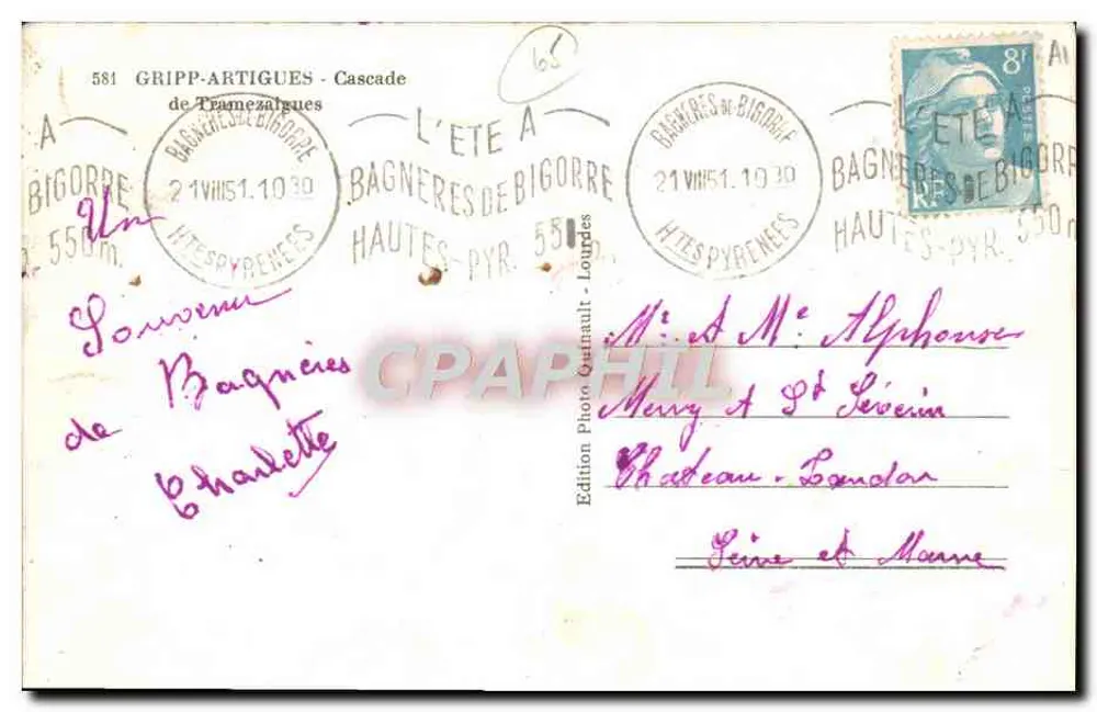Cascata de Tramezaigues — Bagnères-de-Bigorre — Edição Foto Gautrault, Lourdes - Verso