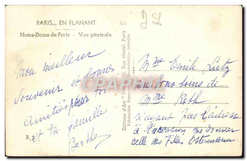 Notre-Dame de Paris — Vista geral — Éditions d'Art 'Yvan', Paris - Verso