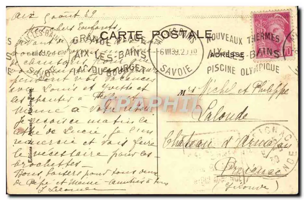 Lago do Bourget — poema de Lamartine — Edições Nouveaux Thermes - Verso