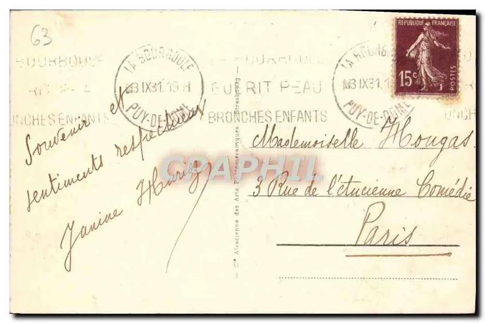 La Bourboule - Vista geral — editor A.P.E. n° 93 - Verso