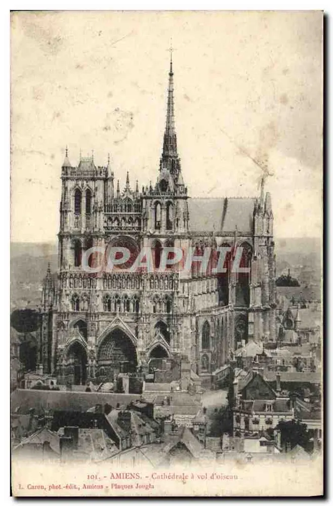 Amiens — Cathédrale à vol d’oiseau — L. Caron, phot.-édit., Amiens - Plaques Jouglas, n°101 - Frente