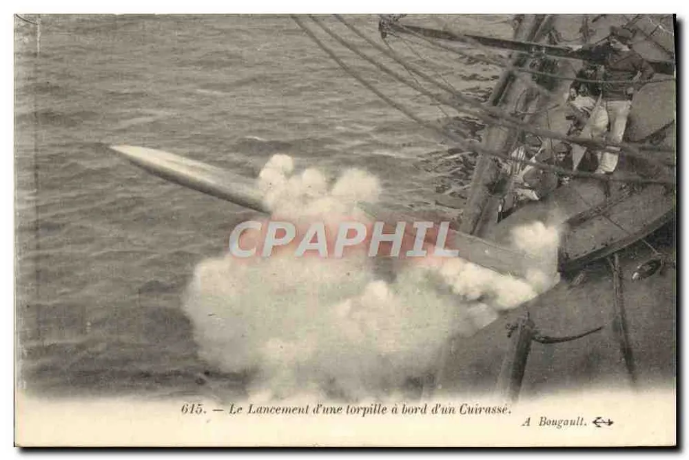 Startschuss einer Torpedowaffe an Bord eines Schlachtschiffes — A. Bougault, Nr. 615 - Vorderseite