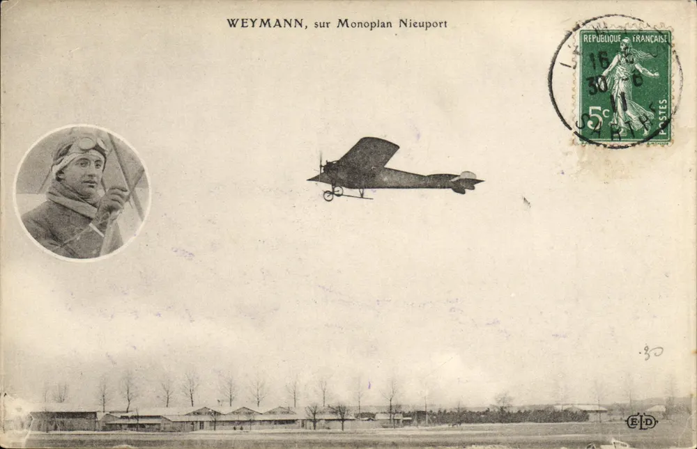 Weymann auf Nieuport-Monoplan — Pilot und Flugzeug — Verleger E.D. - Vorderseite