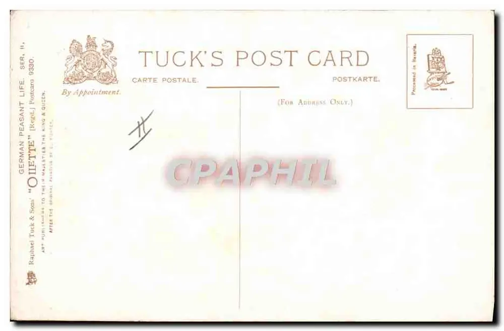 Colheita de trigo — Pintura de Raphael Oilette — Tuck's Post Card, série II - Verso