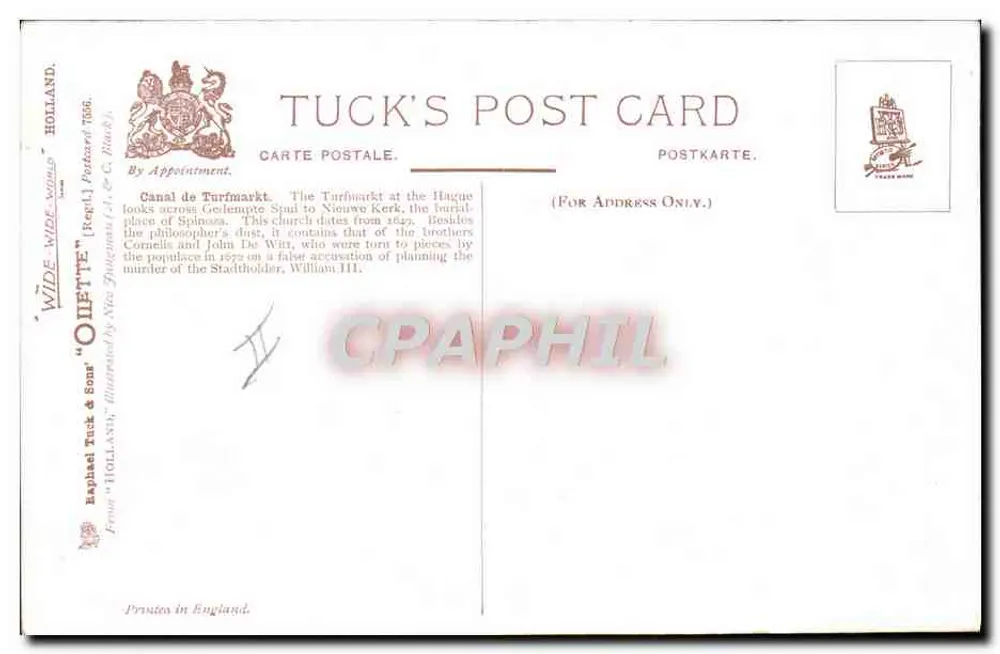 HOLLAND - Canal de Turfmarkt — Oilette, editor Tuck & Sons - Verso