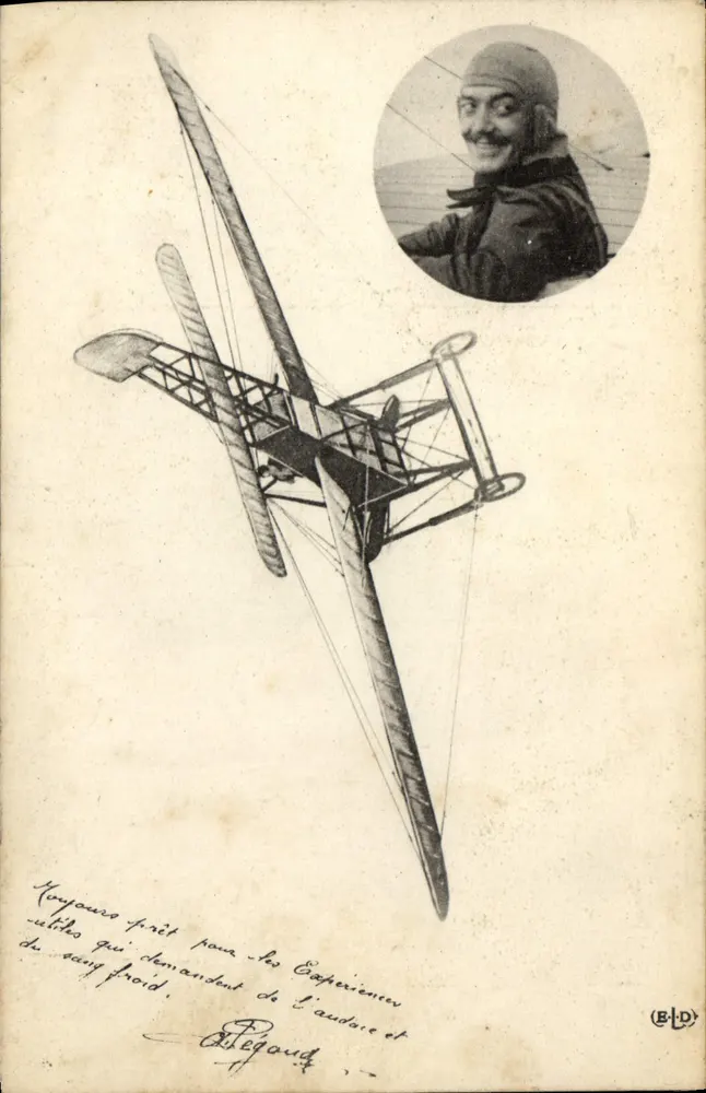 Aviador e avião biplano — desenho e foto — editor BLD - Frente