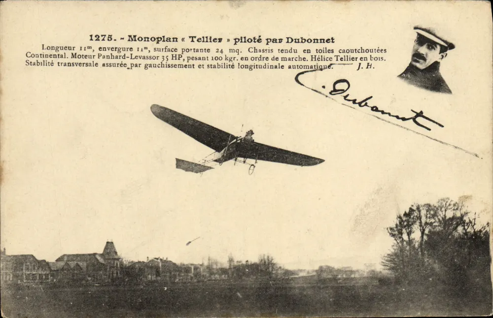 Einmannflugzeug « Tellier », geflogen von Dubonnet — n° 1275 — J. Hauser, Paris - Vorderseite