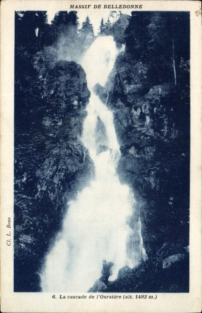 Massif de Belledonne — Cascata de l'Oursière (alt. 1492 m.) — Cl. L. Beau, n°6 - Frente