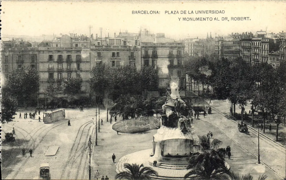 Barcelona: Plaza de la Universidad und Denkmal für Dr. Robert - Vorderseite