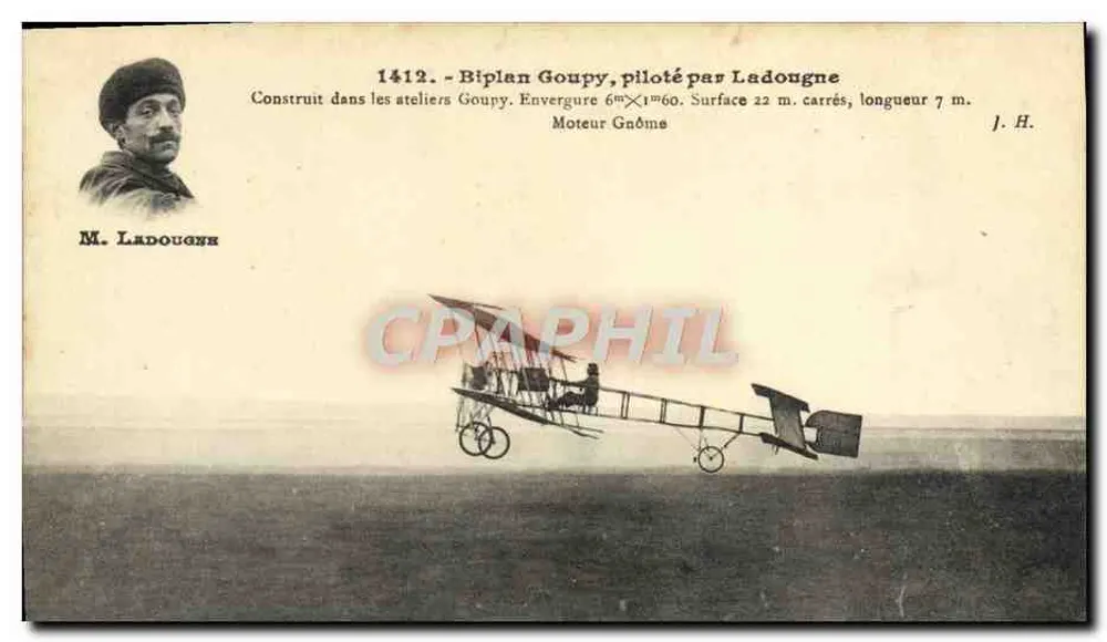 Dubbelploeg Goupy, bestuurd door Ladougné — n°1412 — J. Hazart, fotograaf-uitgever, Parijs - Voorkant
