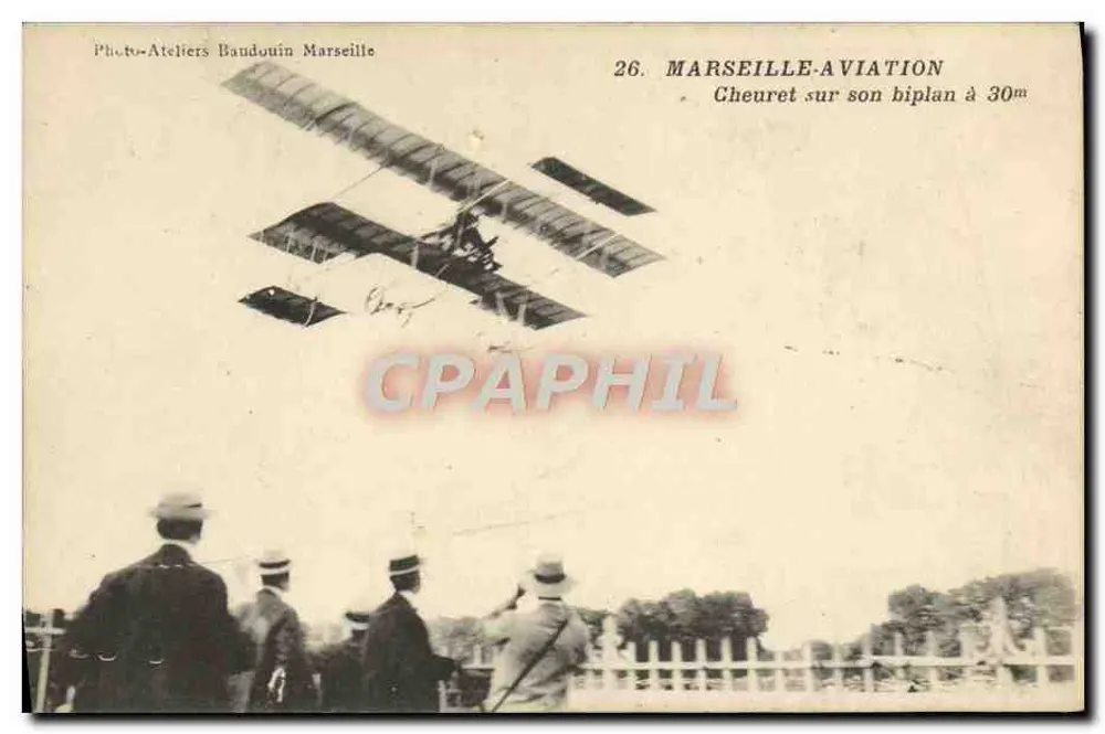 Marseille-Aviation — Cheuret auf seinem Doppeldeckerflugzeug bei 30m — Photo-Ateliers Baudouin Marseille - Vorderseite