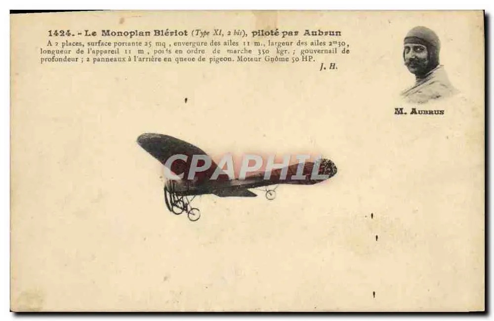 Der Monoplan Blériot (Typ XI, 2 bis), geflogen von M. Aubrus — J. Hauser, phot.édit., Paris - Vorderseite