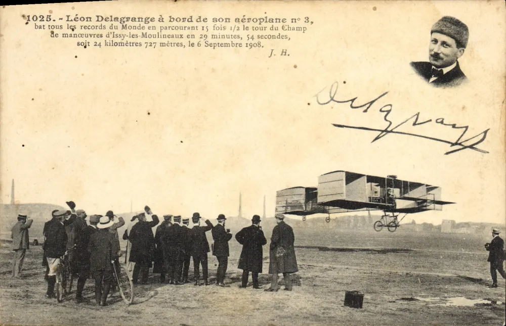 Léon Delagrange à bord de son aéroplane n°3 — records du Monde à Issy-les-Moulineaux le 6 septembre 1908 — J. H. - Vorderseite