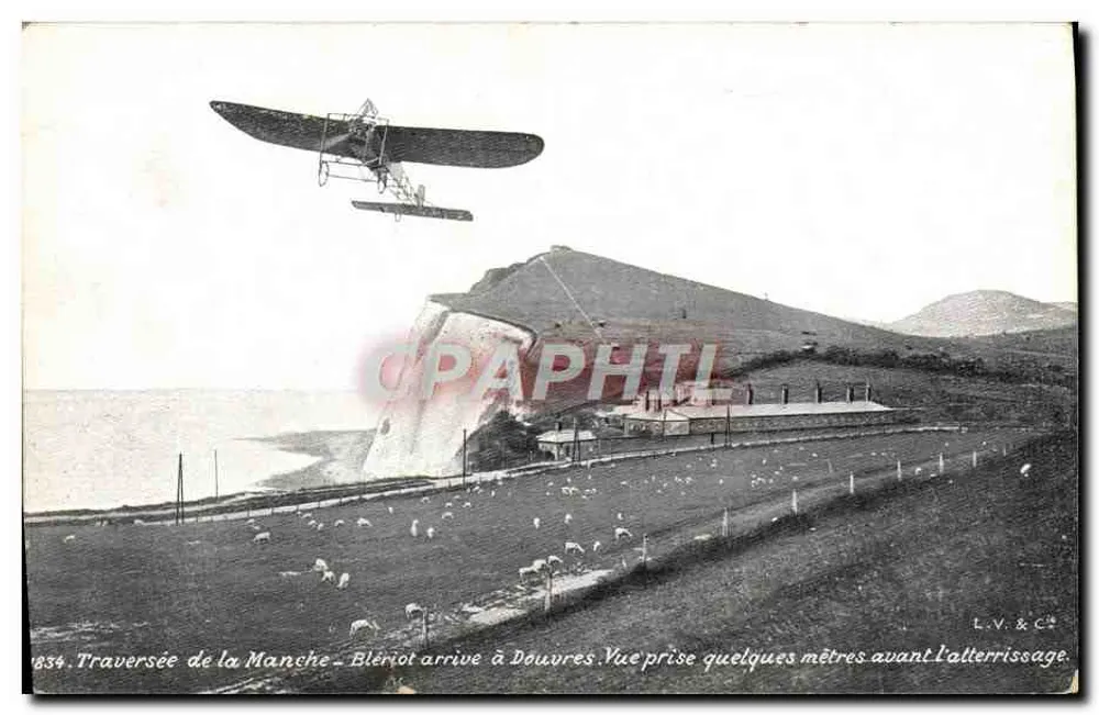 Überquerung des Ärmelkanals — Blériot erreicht Dover — Ansicht aufgenommen einige Meter vor dem Landen — L.V. & Cie - Vorderseite