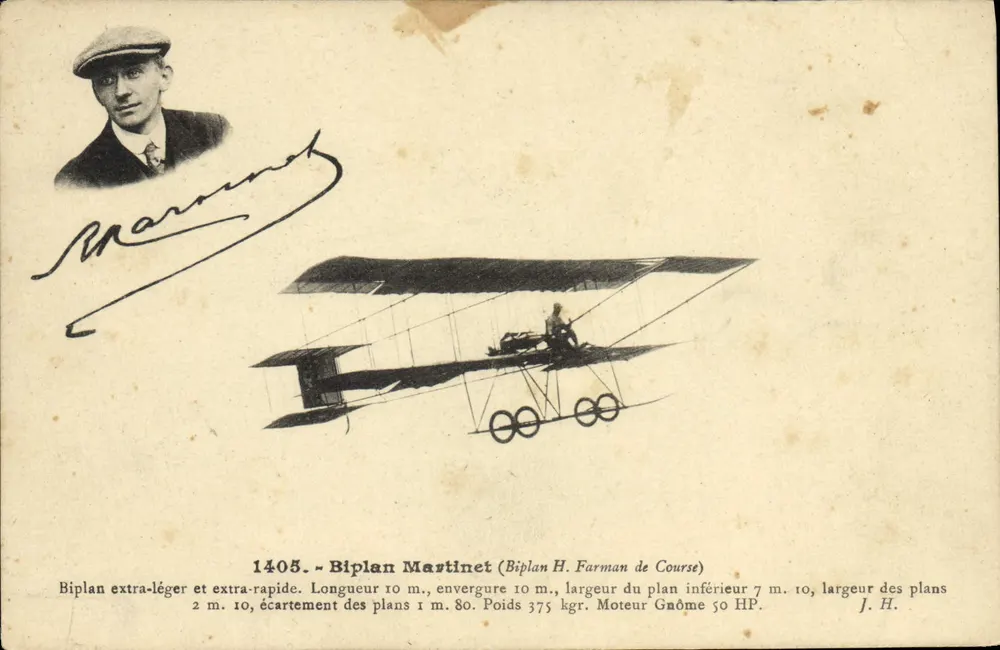 Biplano Mastinet — Biplano H. Farman de Corrida — J. H. - Frente