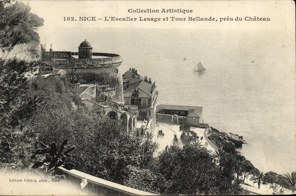 NICE — Treppen Lesage und Turm Bellande, nahe dem Schloss — Verlag Giletta, phot., Nice - Vorderseite