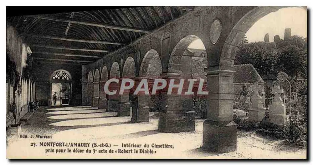 Montfort-l'Amaury (S.-et-O.) — Intérieur du Cimetière, pris pour le décor du 3e acte de « Rebert le Diable » — Edit. J. Warrant - Recto