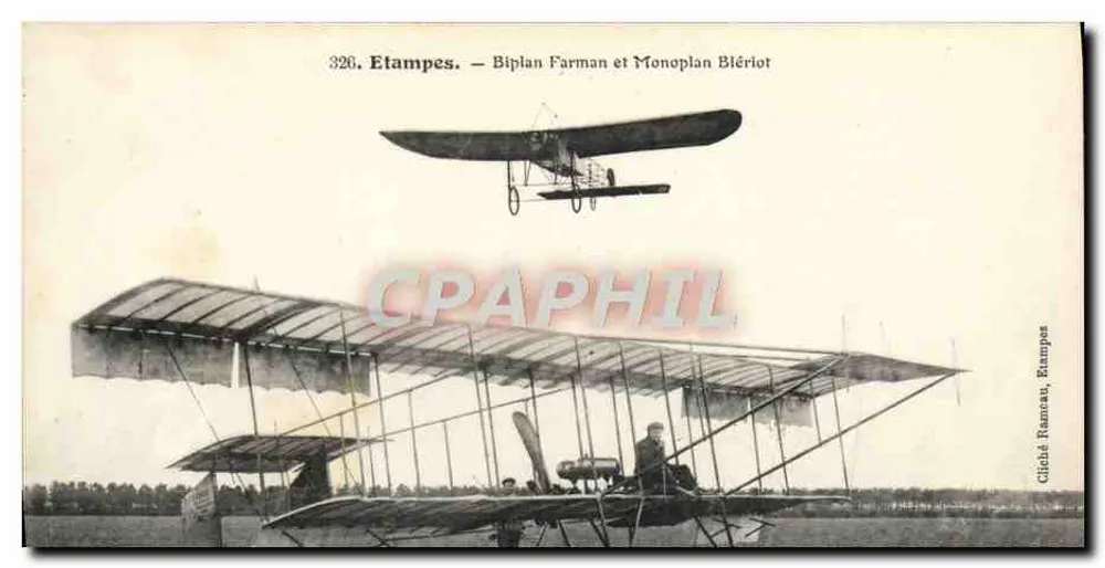 Etampes — Biplan Farman und Monoplan Blériot — Cliché Rameau, Etampes - Vorderseite
