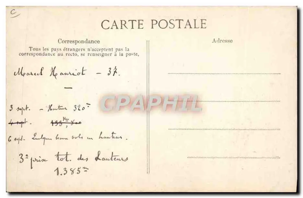 Flieger auf einem Monoplan "Hanriot" — angemeldetes Modell — Verleger E.P.D. Nr. 127 - Rückseite